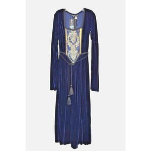 Subterranea Navy Velvet Gothic Dress Medieval Renaissance Tassel Belt  Sz S NWT